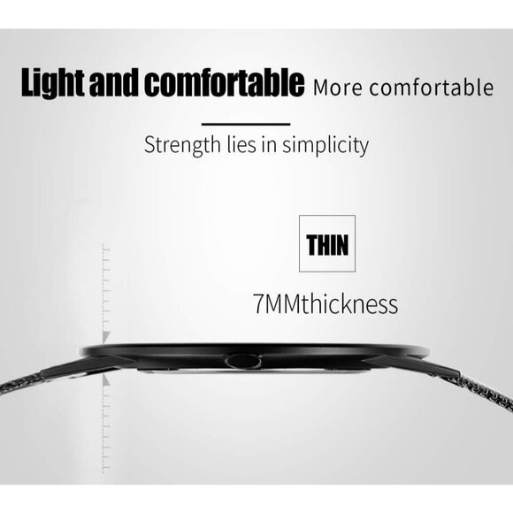 Men's Black Blue Gold  Minimal Casual Waterproof Stainless Steel Mesh Band Watch - Picture 4 of 5